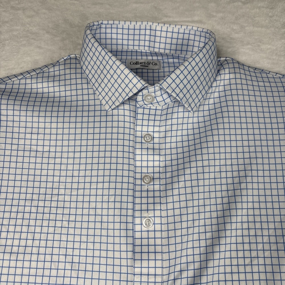 Collars and Co Polo Mens Medium - Thin Blue Check - Semi Spread Collar NWOT